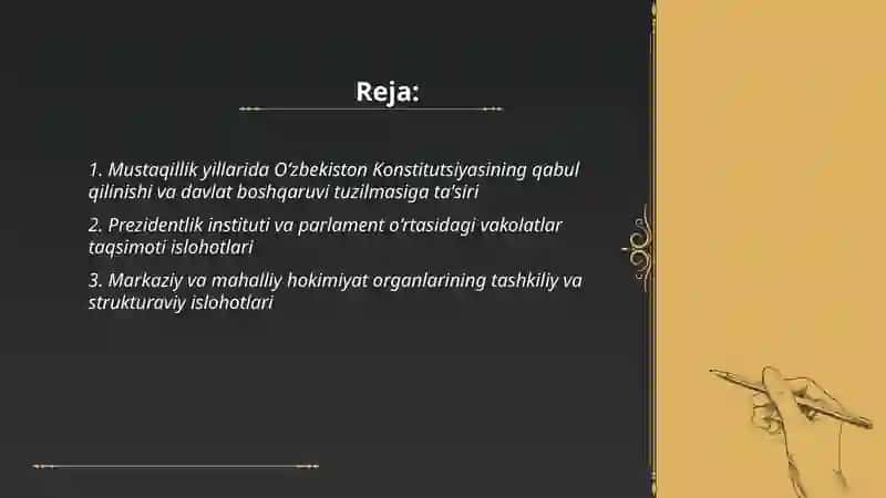 Mustaqillik yillarida davlat boshqaruvi tizimida amalga oshirilgan islohotlar 2