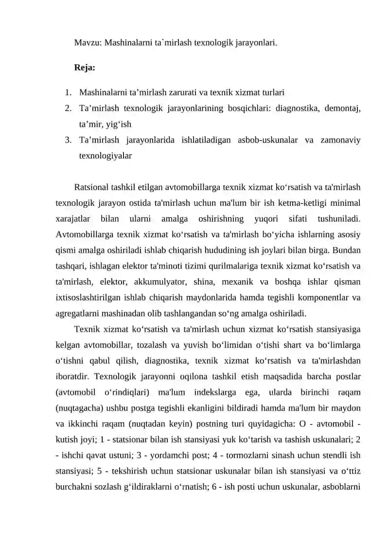 Mashinalarni ta`mirlash texnologik jarayonlari 2