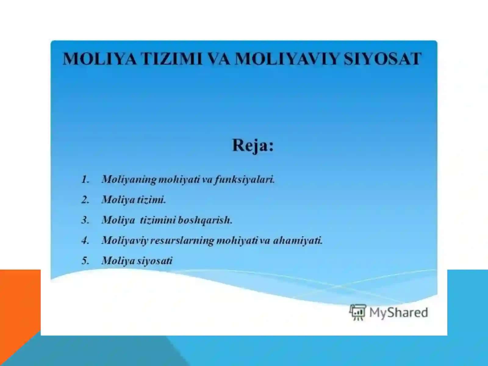 Moliya tizimi va moliyaviy siyosat 2