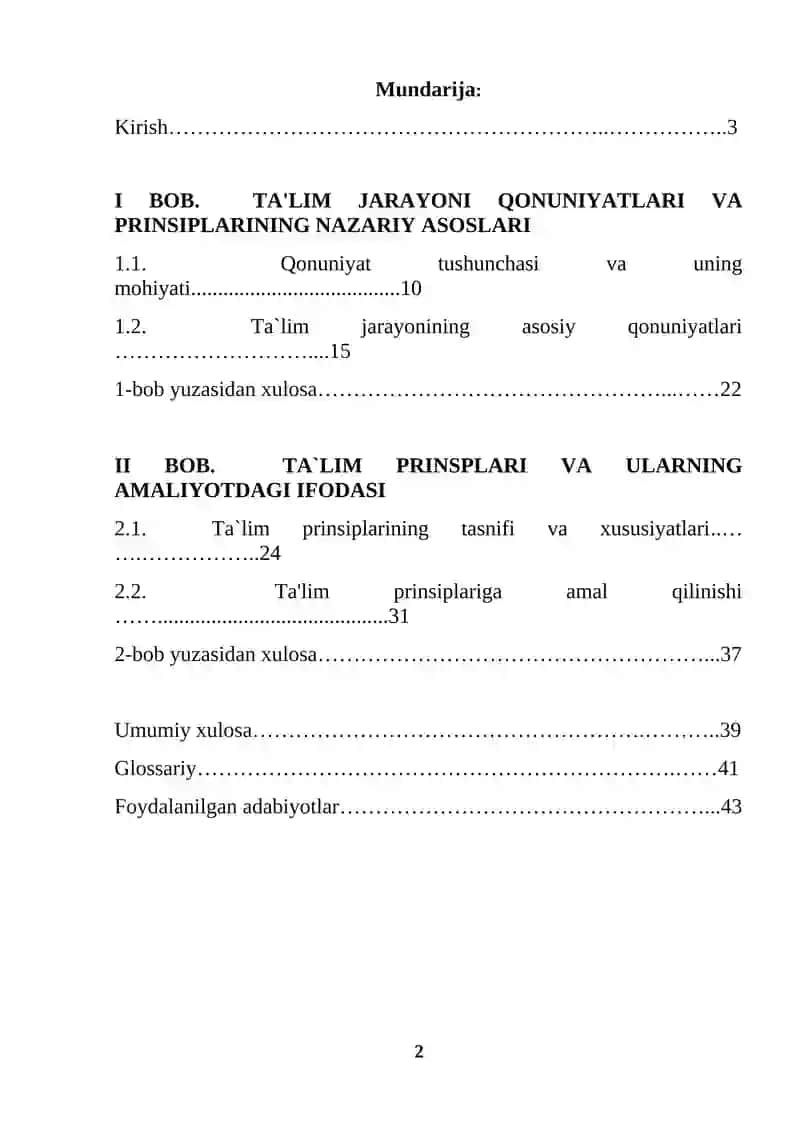 Ta'lim jarayoni qonuniyatlari va prinsiplari (KURS ISHI) 2