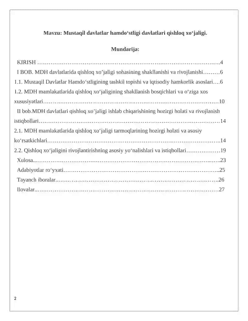 Mustaqil davlatlar hamdo‘stligi davlatlari qishloq xo‘jaligi 2