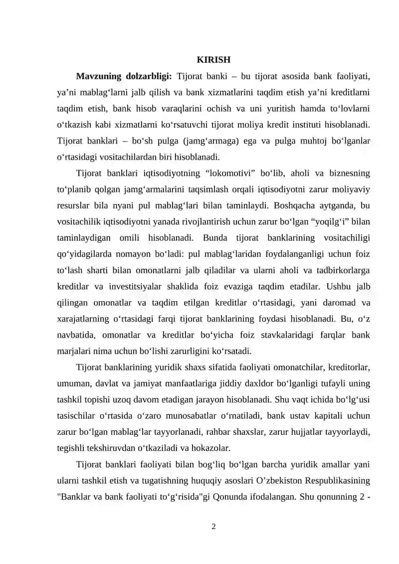 Tijorat banklari va ular faoliyatini rivojlantirishning asosiy yo‘nalishlari 2