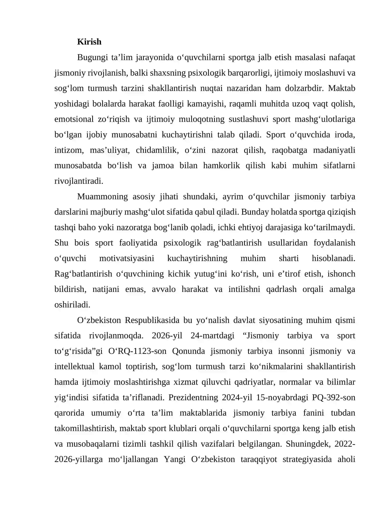 O‘QUVCHILARNING SPORTGA BO‘LGAN QIZIQISHINI OSHIRISHDA PSIXOLOGIK RAG‘BATLANTIRISH USULLARINING O‘RNI 2