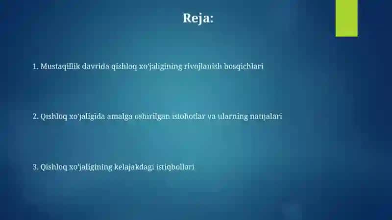 Mustaqillik yillarida qishloq xoʼjaligidagi oʼzgarishlar (Oʼzbekiston uchun) 2