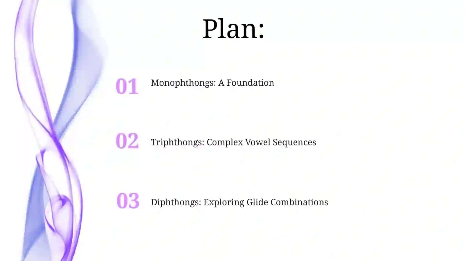 Diphthongs,monoftongs, andtriphthongsin the studied language 2