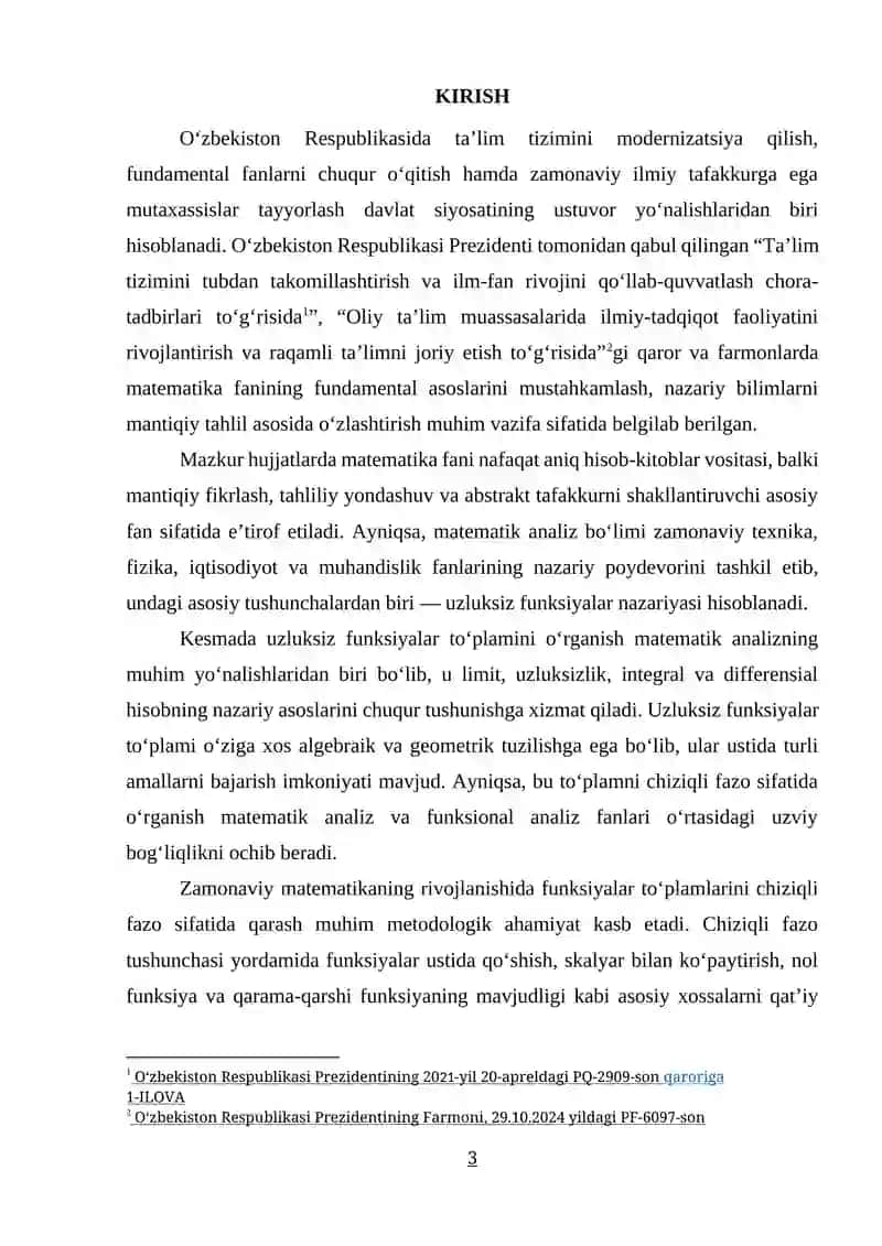 KESMADA UZLUKSIZ FUNKSIYALAR TO‘PLAMNI CHIZIQLI FAZO SIFATIDA O'RGANISH 2