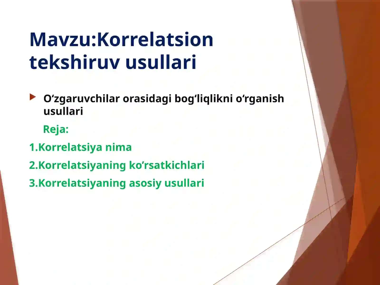 Korrelatsion tekshiruv usullari 2