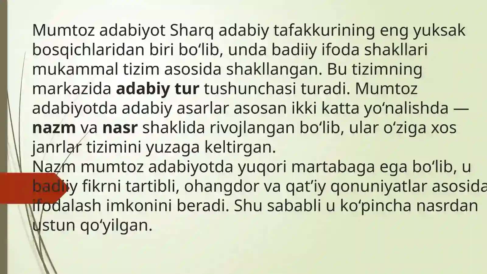 Mumtoz adabiyotda adabiy tur va she'riy navlar 2