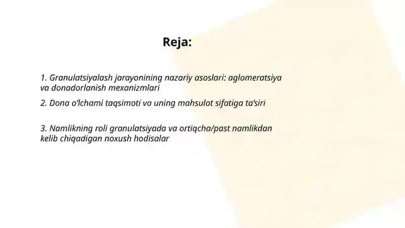 Granulatsiyalash jarayonining nazariy ahamiyati 2