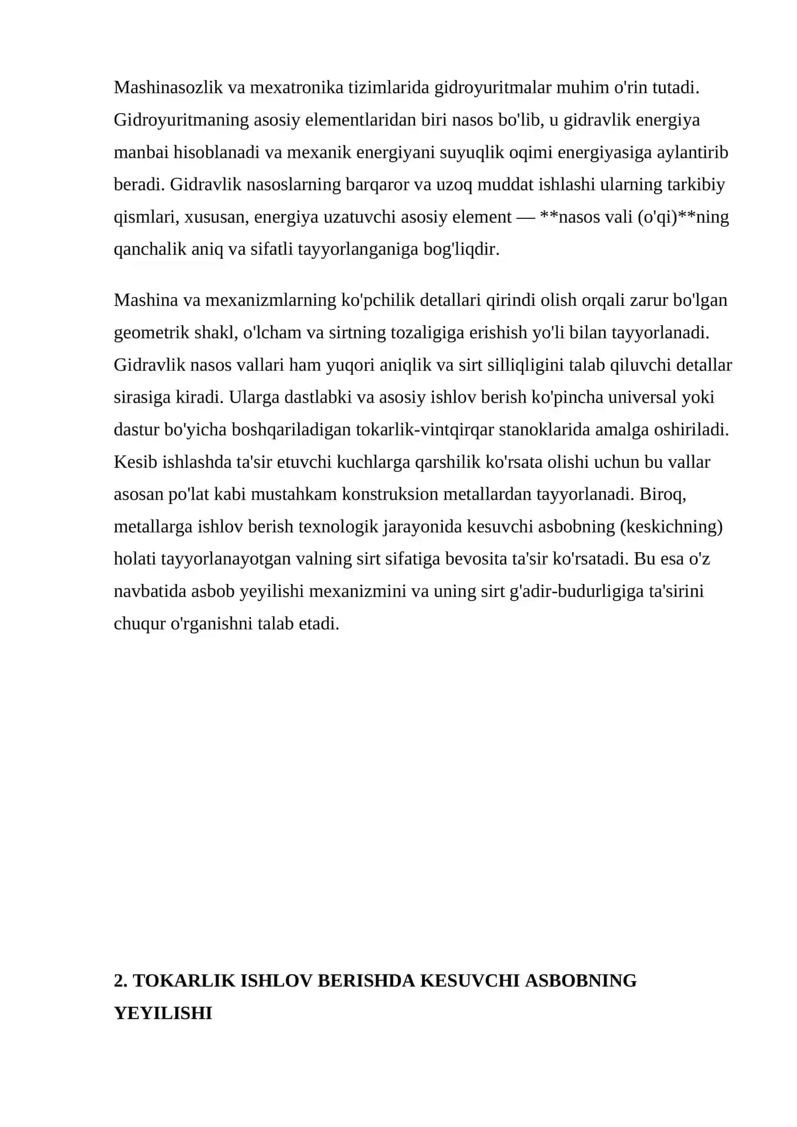 Gidravlik nasos vali tokarlik ishlovida kesuvchi asbob yeyilishining sirt sifatiga ta’siri 2