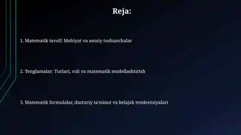 Matematik tavsif va uni tashkiletuvchitenglamalar 2
