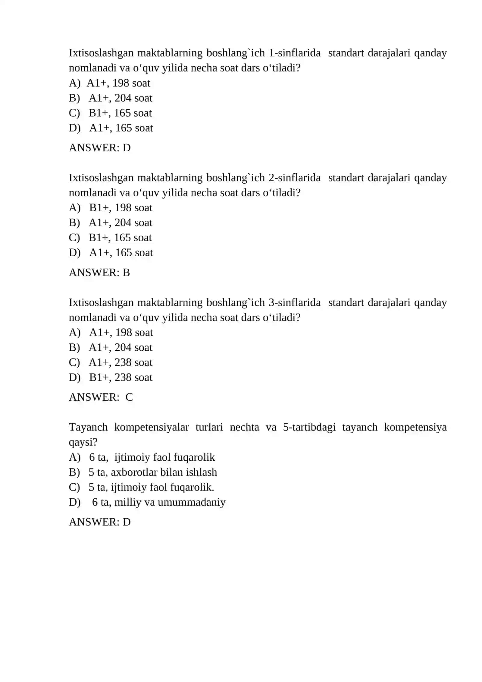 Matematika o‘qitish metodikasi fanidan  YADAK test savollari 2