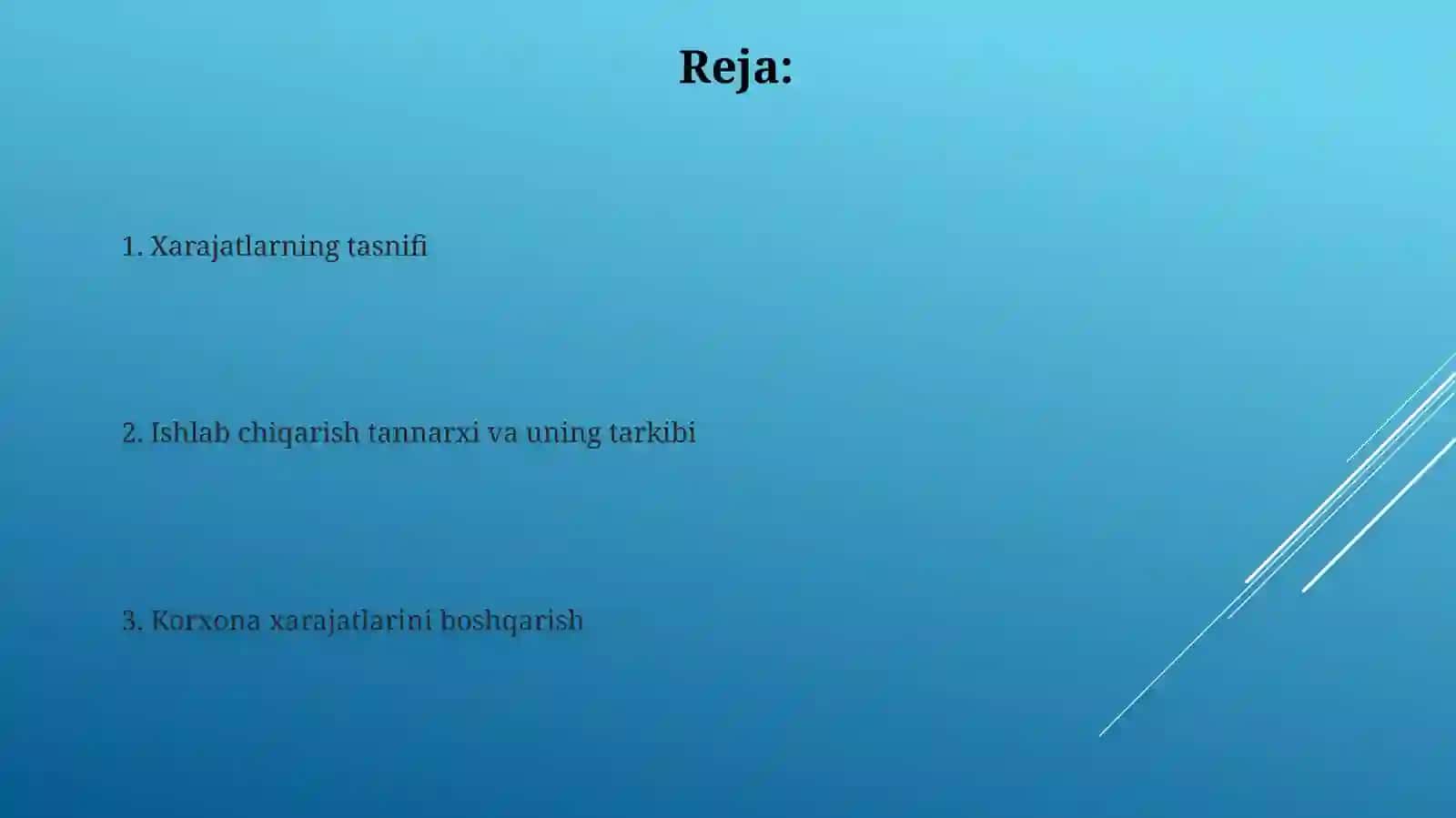 Xarajatlaring tasniflanish.Mahsulot tan narxi va uning tarkibi 2