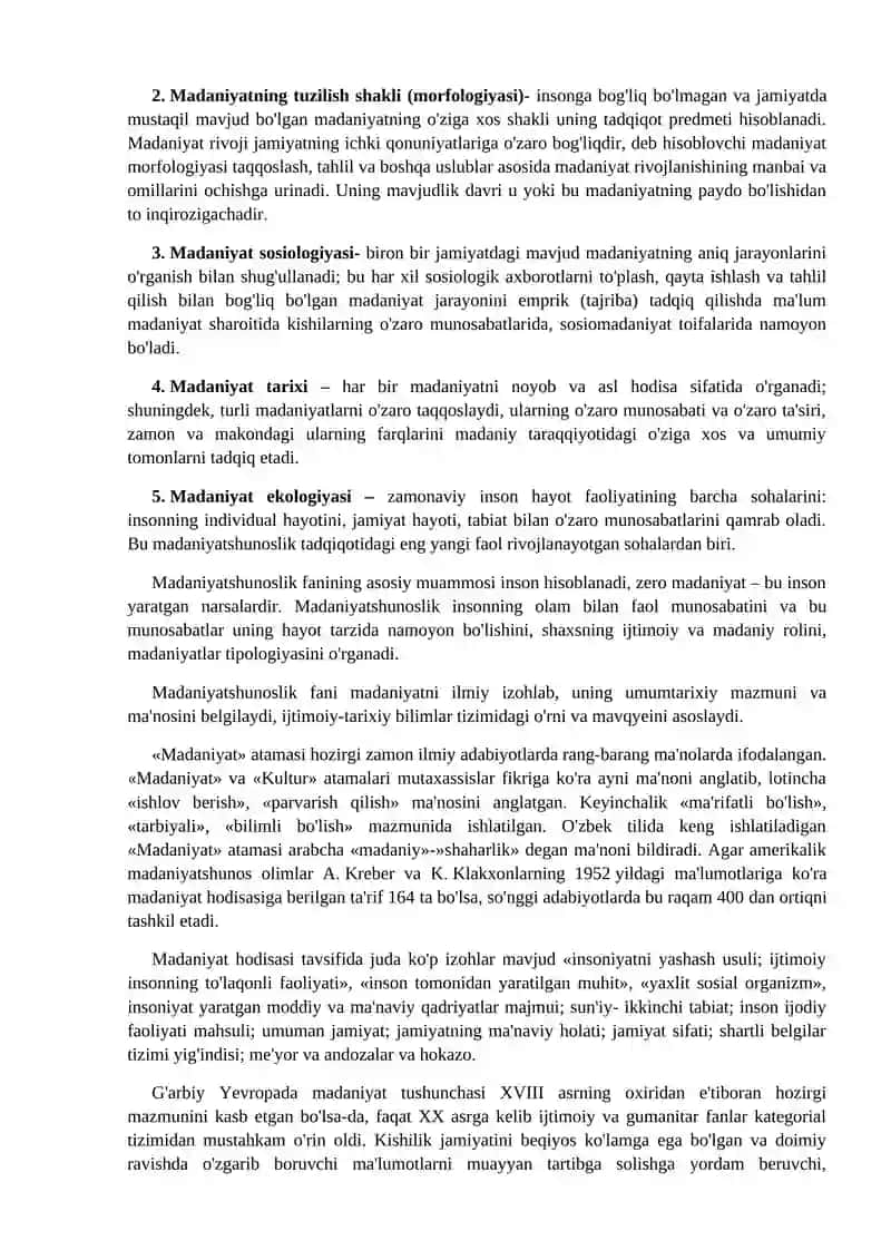 Madaniyatshunoslik fanining predmeti va vazifalari 2