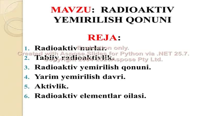 "Radioaktiv Yemirilish Qonuni" 2