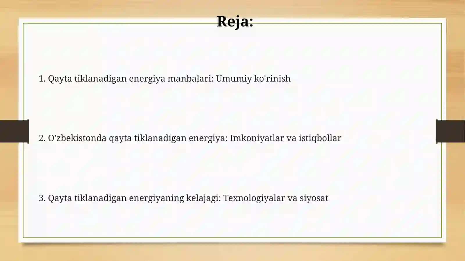 Qayta tiklanadigan energiya manbalarining turlari 2