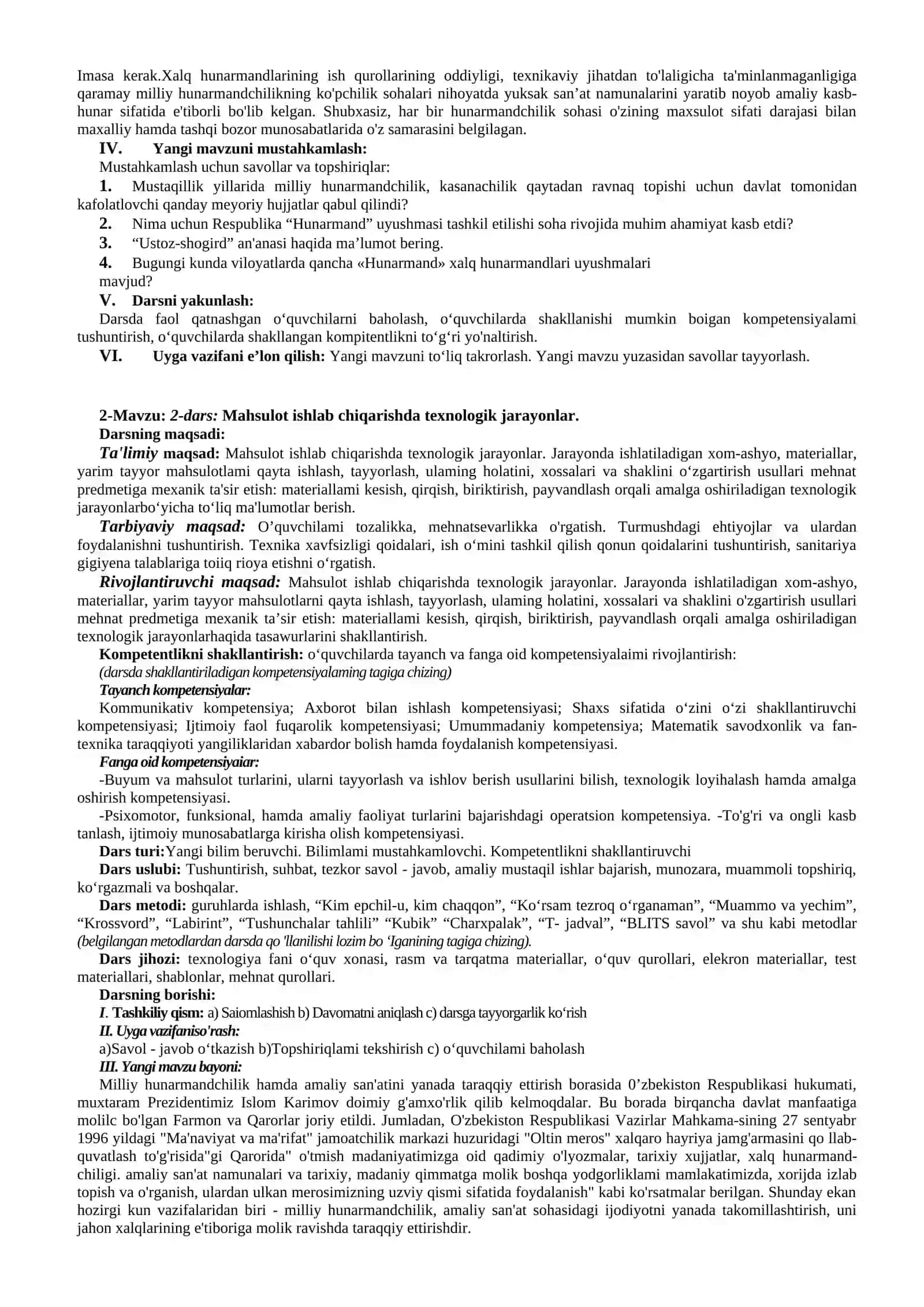 O‘zbek xalq hunarmandchiligining tarixi, rivojlanishi va istiqbollari 2