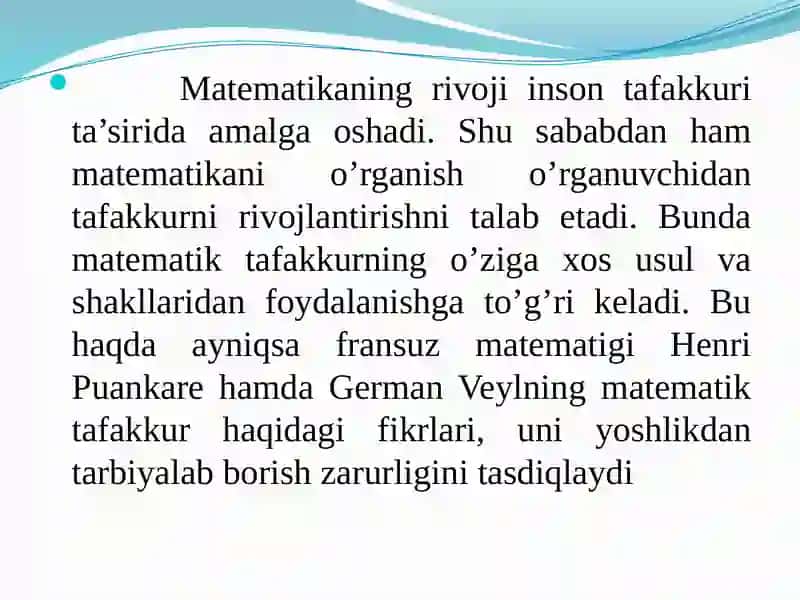 O’quvchilarni matematik tafakkurini rivojlantirish jarayonida masalalarning ahamiyati. Masala yechishda umumiy va xususiy usular 2