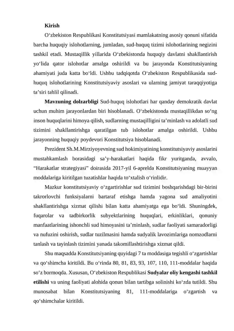 O‘ZBEKISTON RESPUBLIKASI KONSTITUTSIYASI – SUD-HUQUQ ISLOHOTINING MANBASIDIR 2