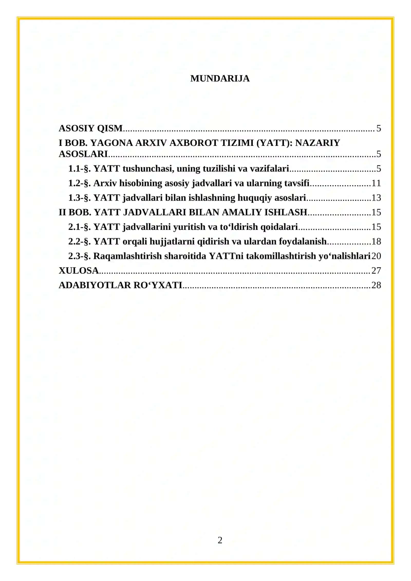 YATT va uning jadvallari bilan ishlash qoidalari 2