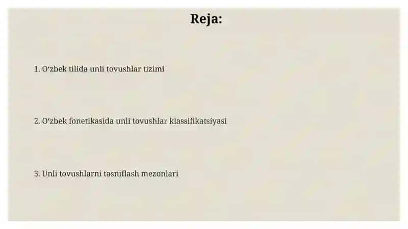 Ôzbek tilshunosligida unli fonemalar tasnifi 2