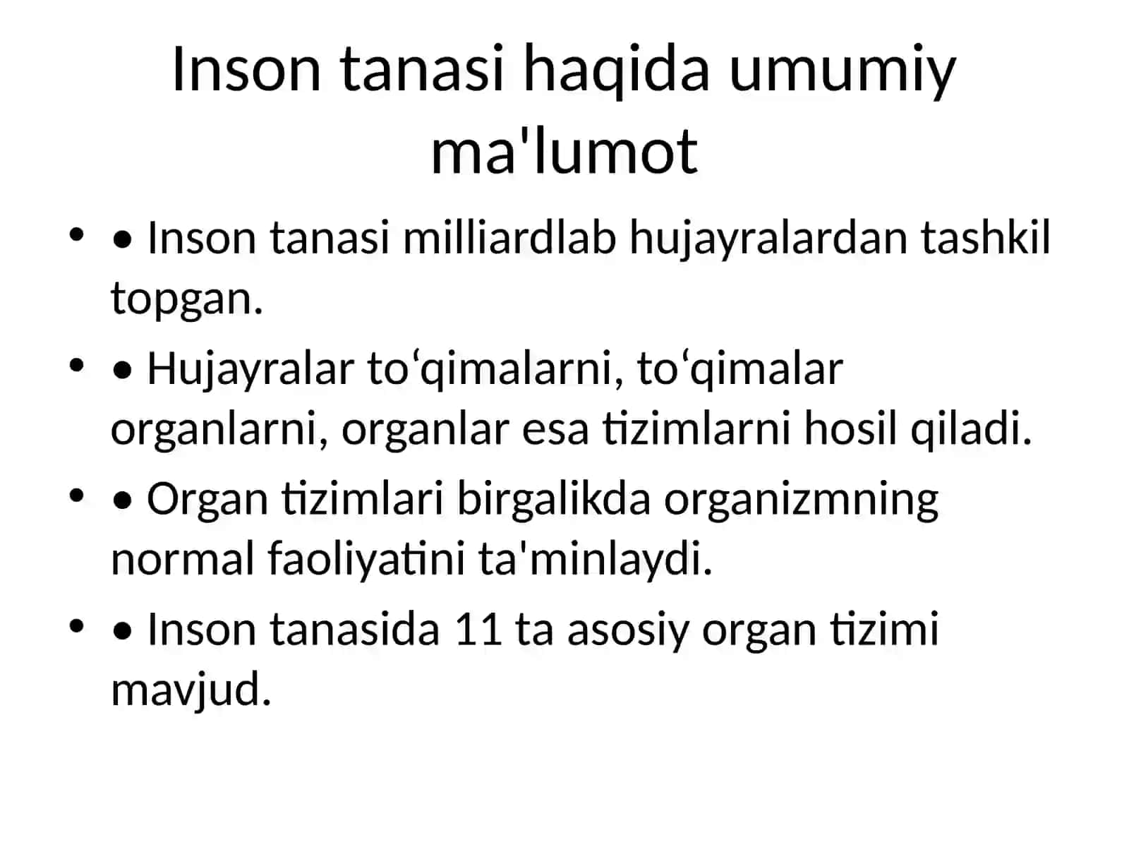 Inson tanasi — Organlar va tizimlar | Tibbiyot va Biologiya taqdimoti 2