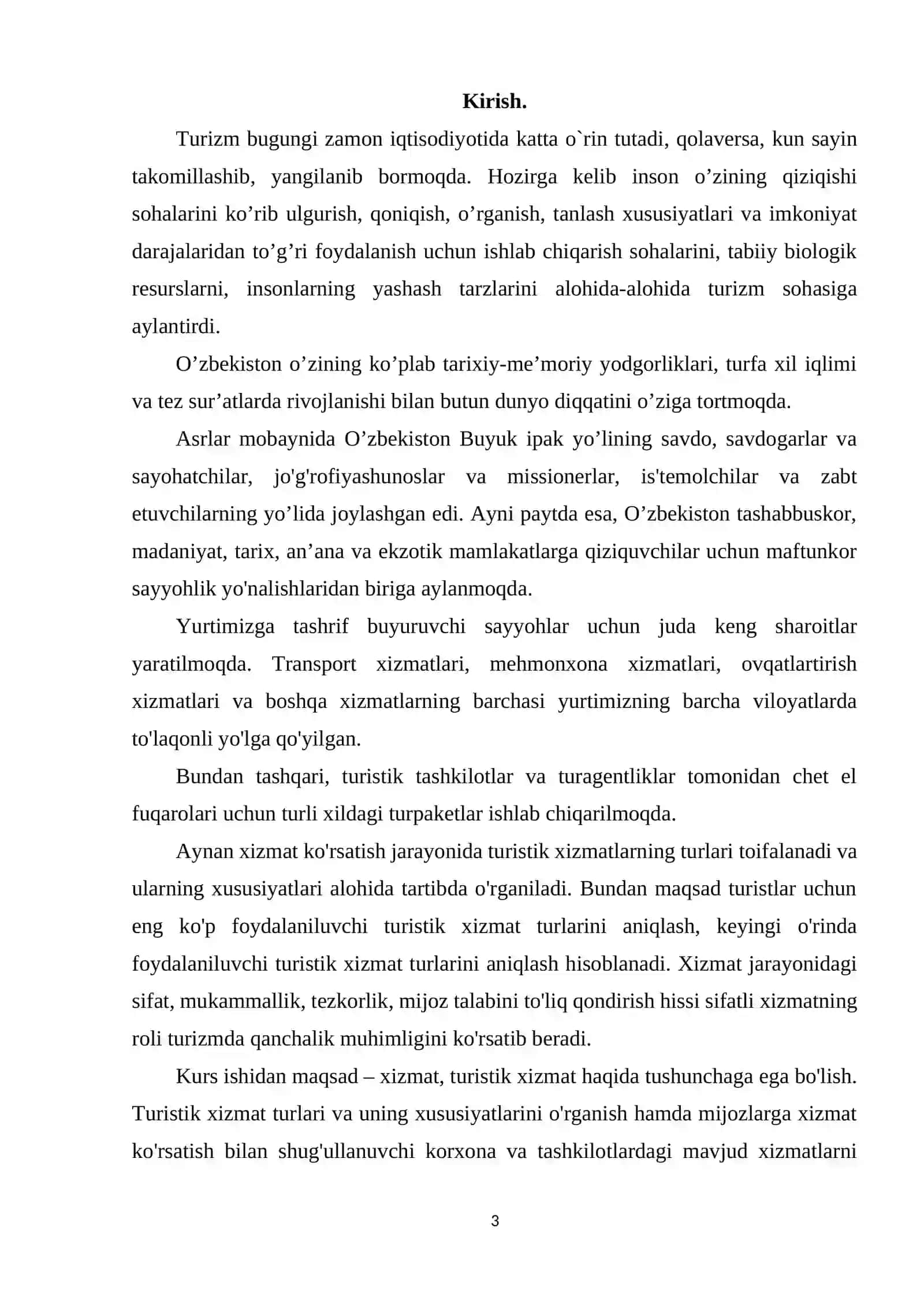 Turizm xizmatlari turlari va ularning xususiyatlari 2