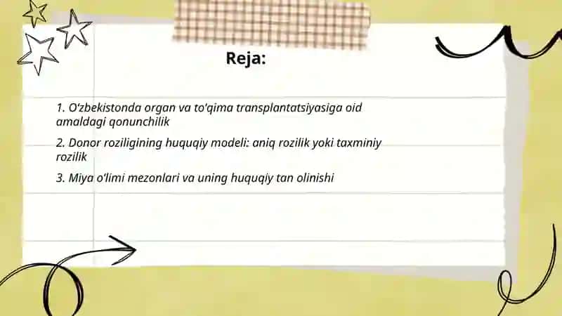 Oʻzbekistonda organ va toʻqima transplantatsiyasiga oid amaldagi qonunchilik 2