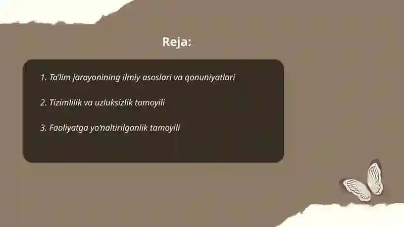 Ta’lim jarayoni qonuniyatlari va tamoyillari. 2