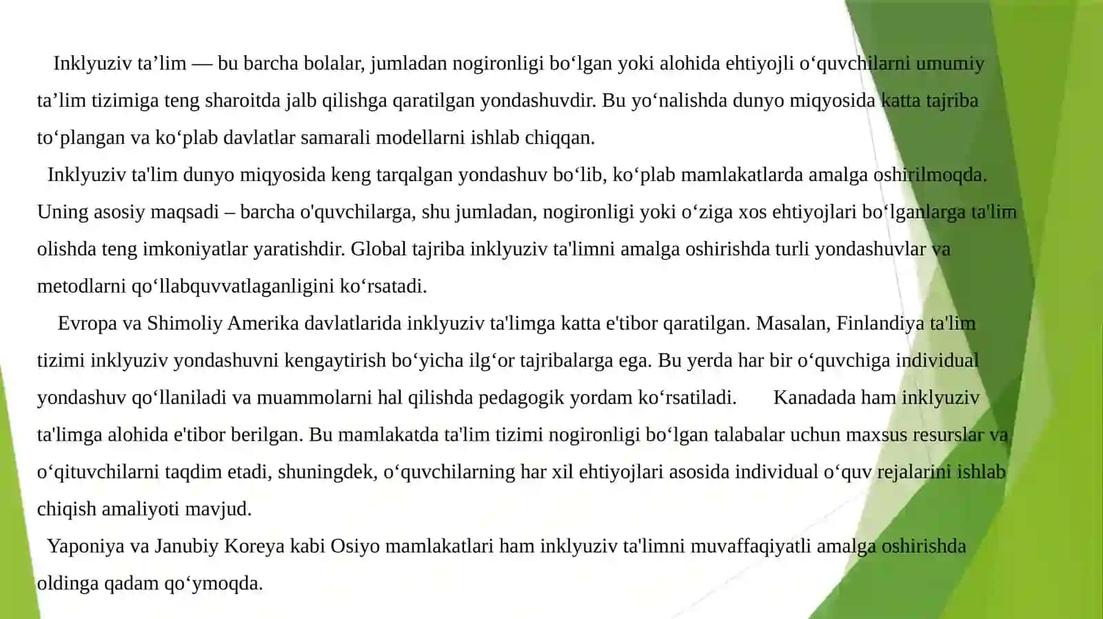 Inklyuziv ta'limni rivojlantirishdagi xalqaro tajribalar 2