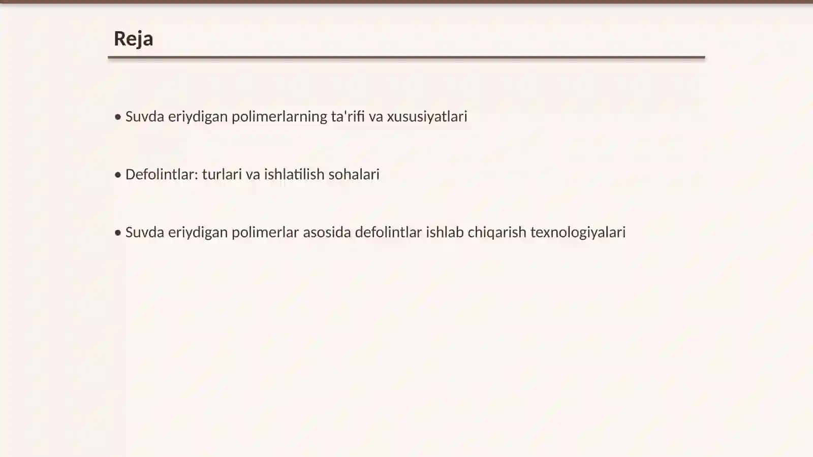 Suvda eriydigan polimerlar asosida defolintlar olish imkoniyatlari 2