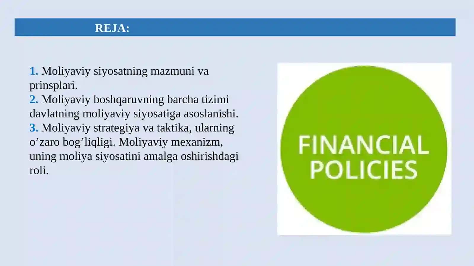Moliya siyosati va moliyaviy tizim 2