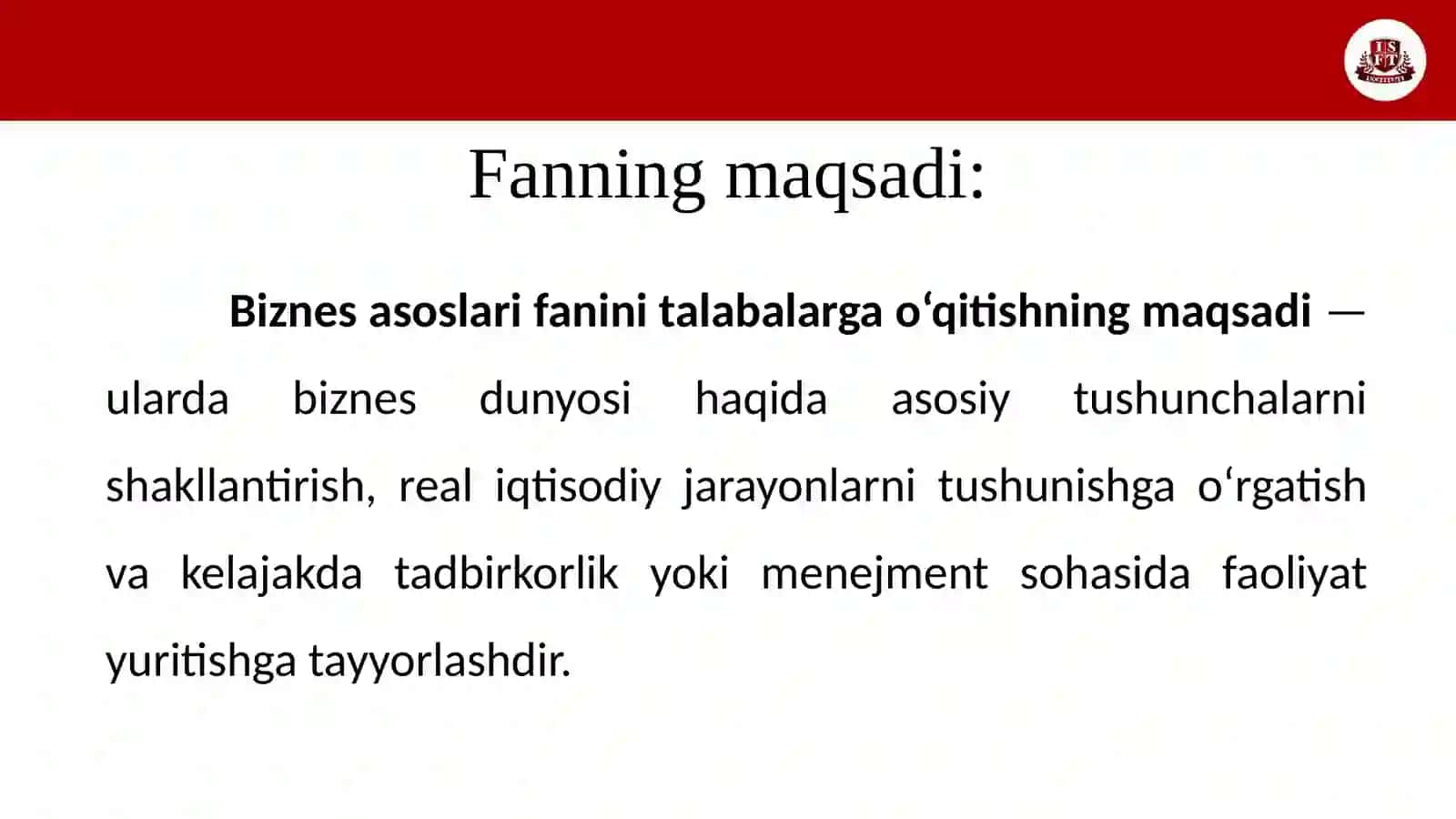 Biznes asoslari faniga kirish 2