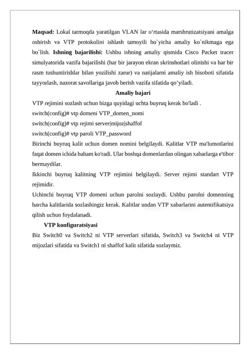 VTP PROTOKOLI SOZLASH 2