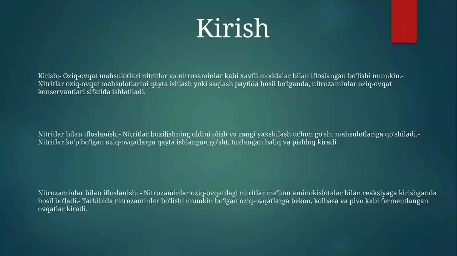 Оziq-Оvqаt Mаhsulоtlаrining Nitritlar Va NitritrobirikmalariBilanIfloslanishi 2