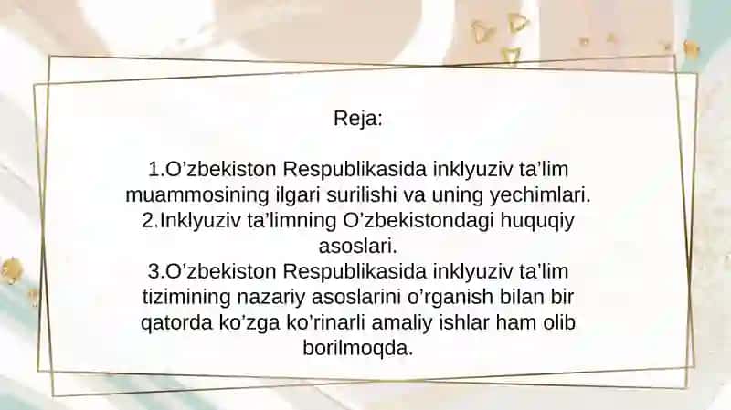 O'zbekistonda Inklyuziv talimning me'yoriy-huquqiy bazasini tahlil qilish 2