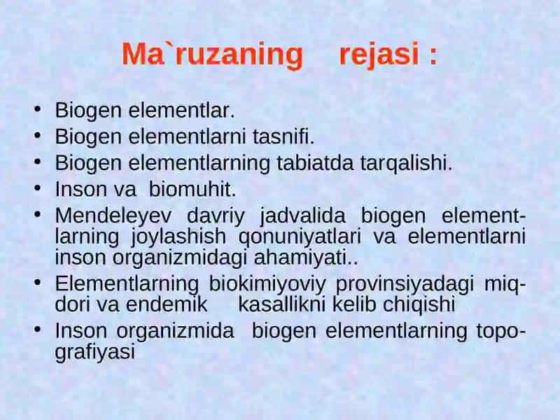 Biogen elementlar kimyosi 2