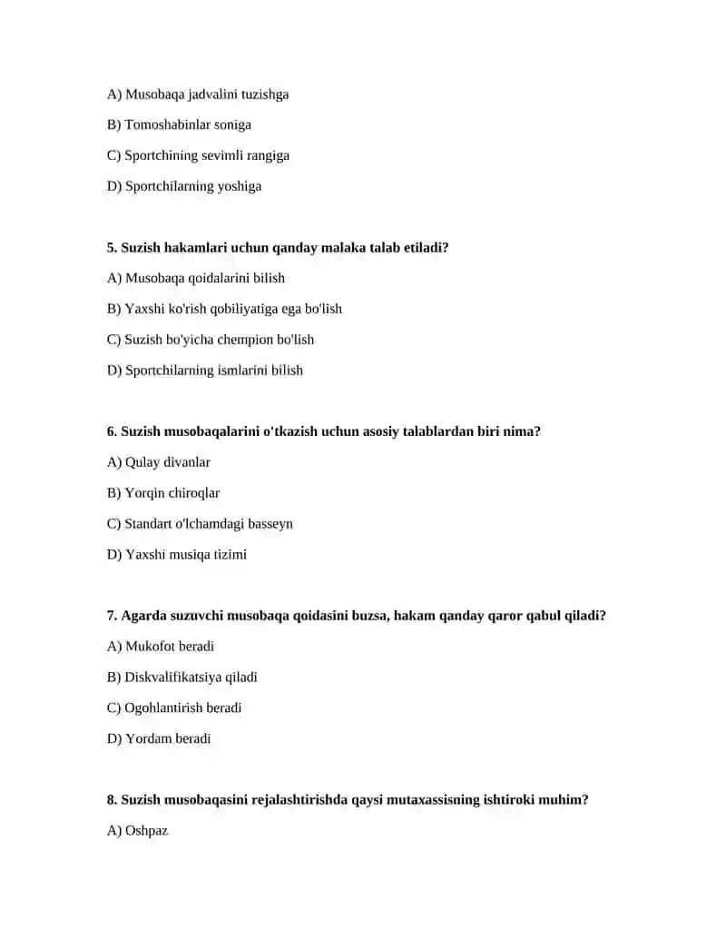 Tanlangan sport turida rejalashtirish va hakamlik faoliyati (suzish) 2