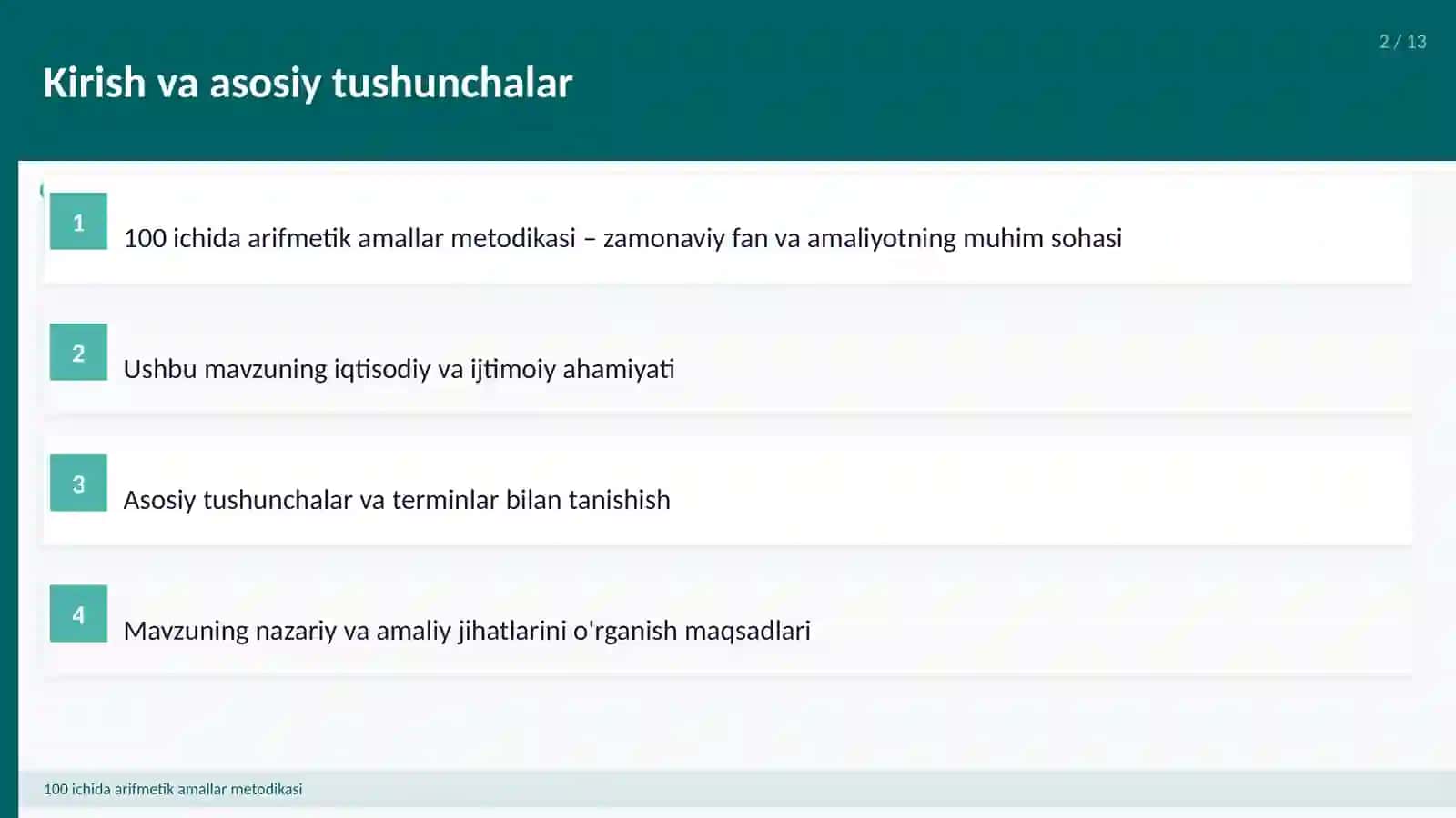 100 ichida arifmetik amallar metodikasi 2