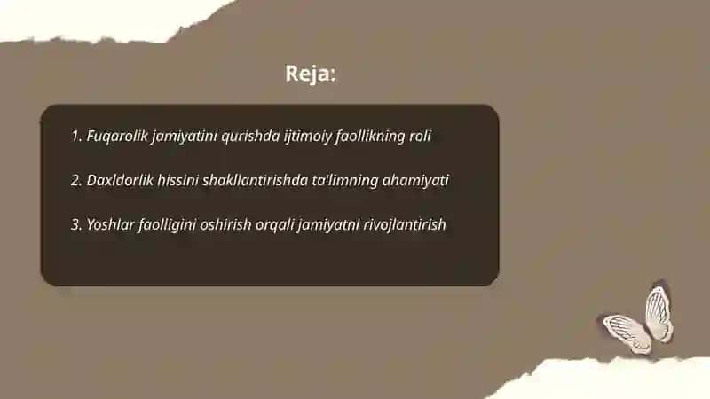 Fuqarolik jamiyatini qurishda ijtimoiy faollik va daxldorlik hissini oshirish ahamiyati 2