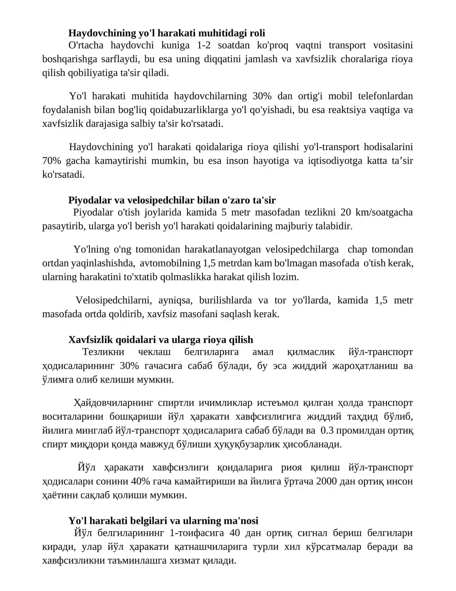 Haydovchi avtomobil yo’l muhit tizimida haydovchining o’rni 2
