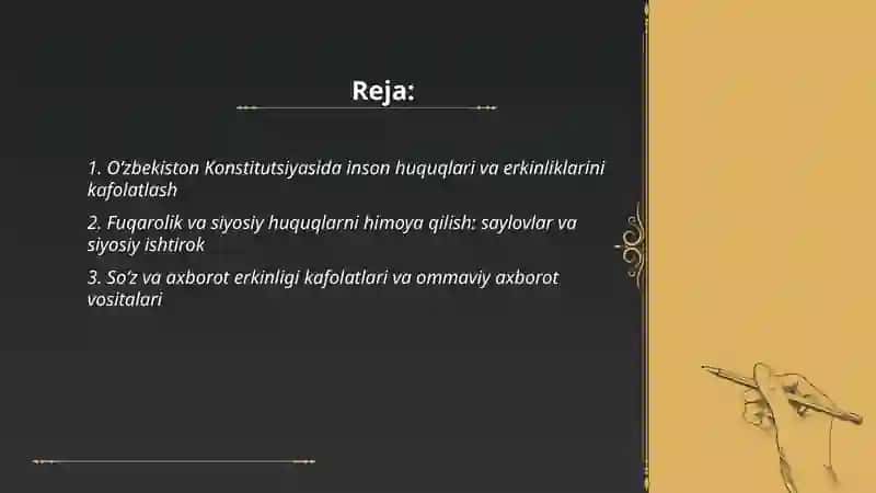 Oʻzbekistonda inson huquqlari va erkinliklarini kafolatlanishi 2