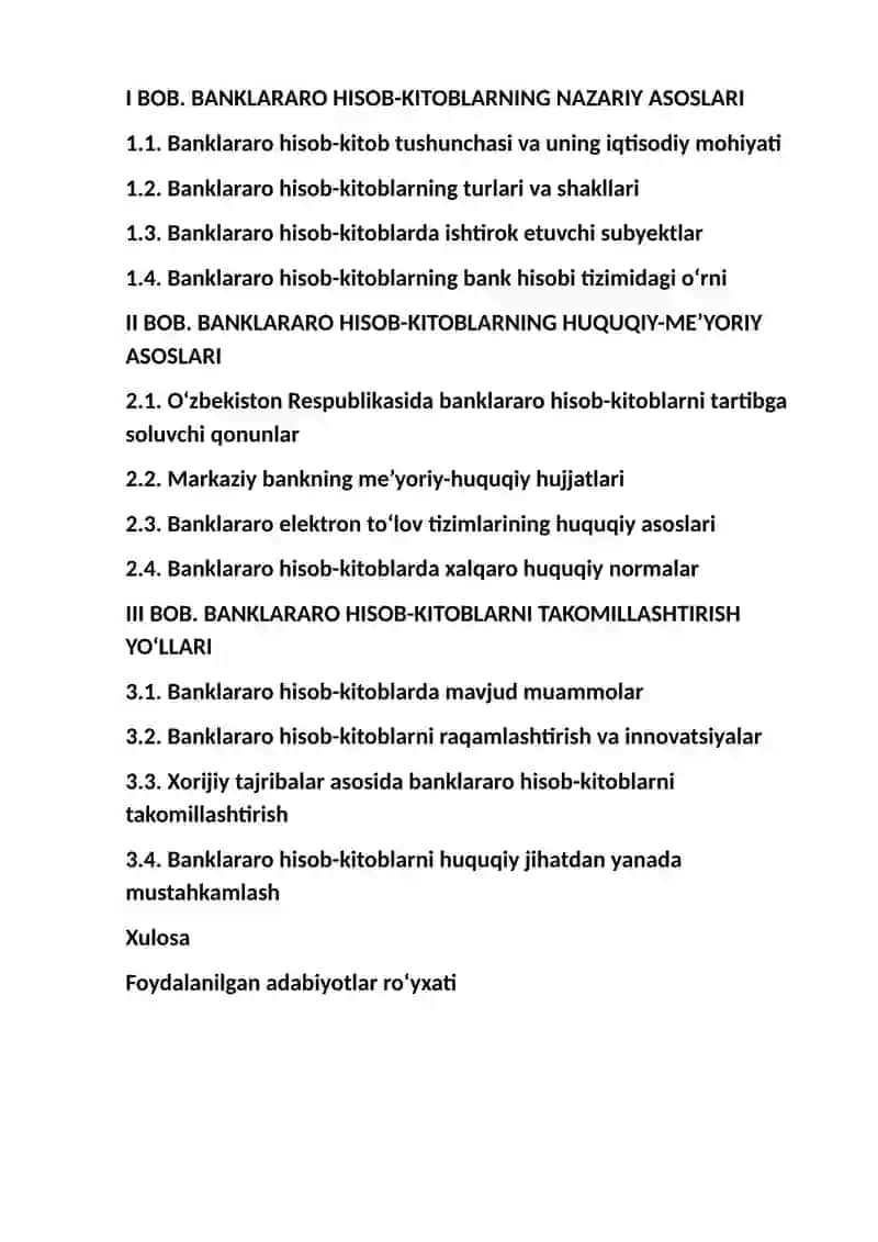 Banklararo hisob-kitoblarning huquqiy-me’yoriy asoslari va uni takomillashtirish 2