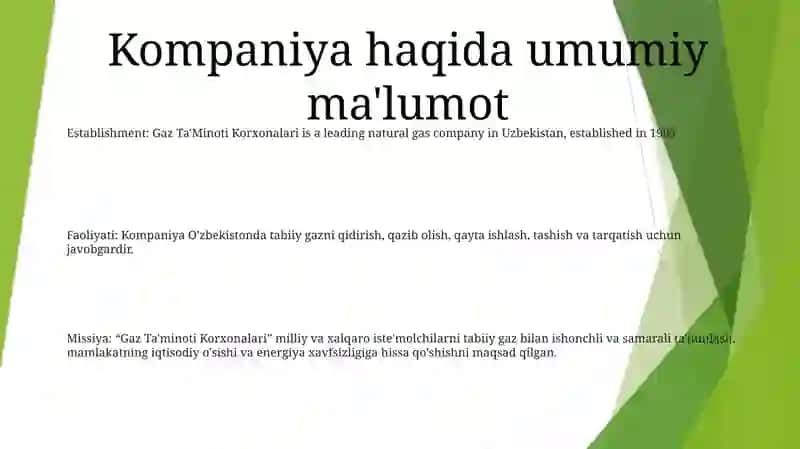 Gaz Ta'minoti Korxonalari Faoliyat 2