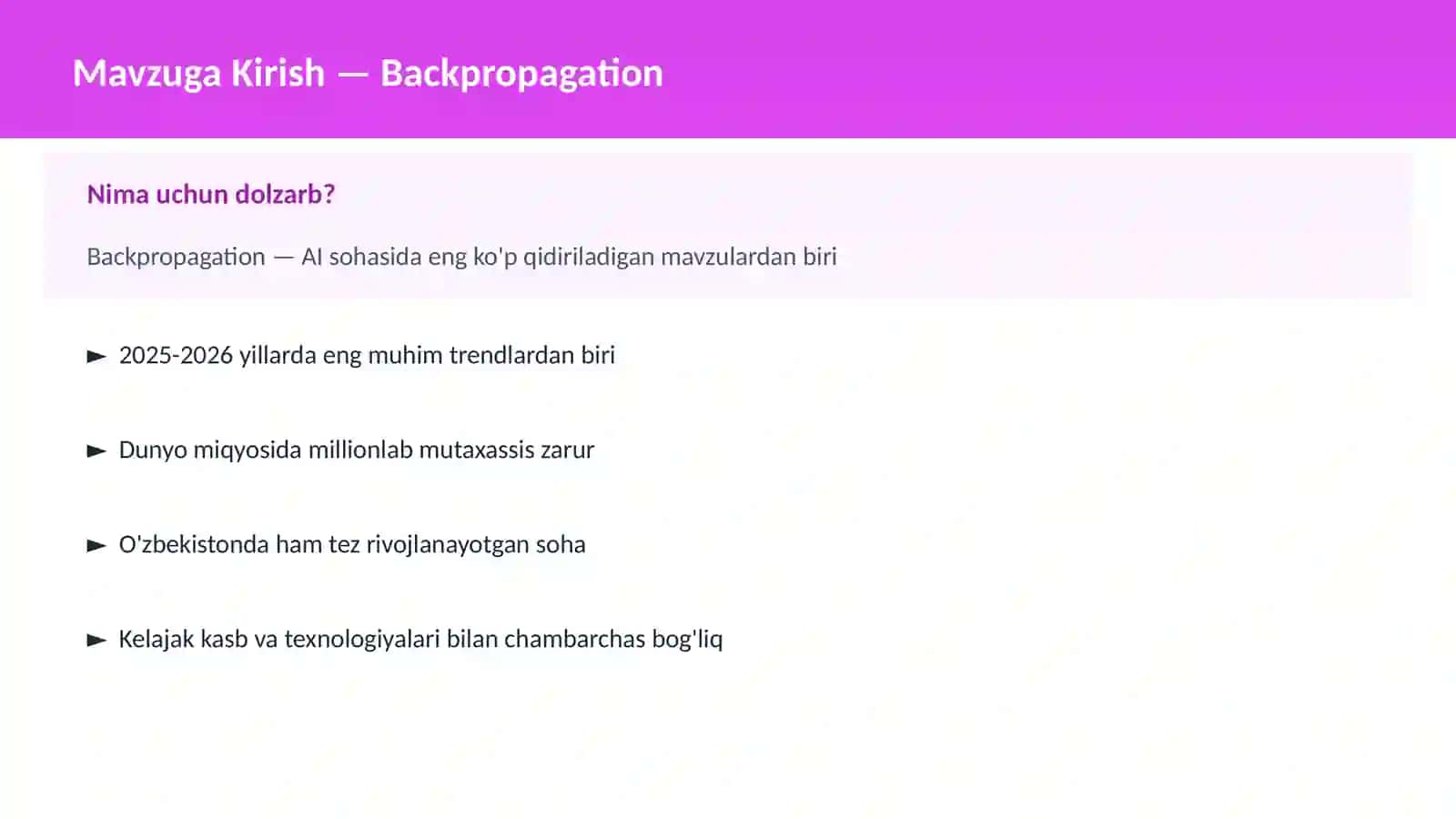 AI | DEEP LEARNING VA NEYRON TARMOQLAR 2