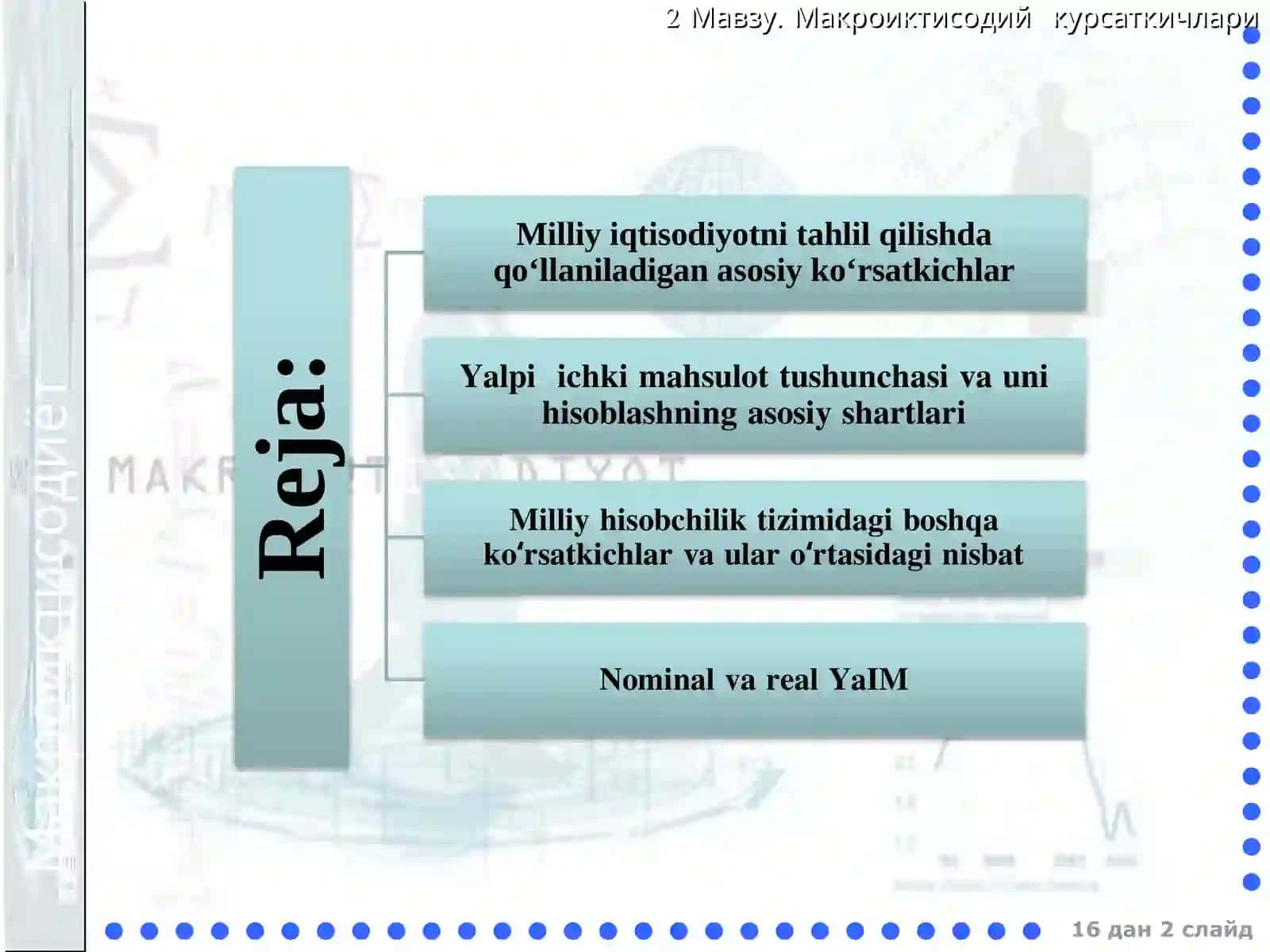 Milliy hisobchilik va makroiqtisodiy ko’rsatkichlar 2