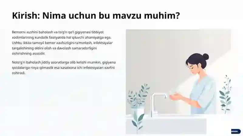 Bemorni Xushini Baholash va Qoʻl Gigiyenasi: Asosiy Tamoyillar 2