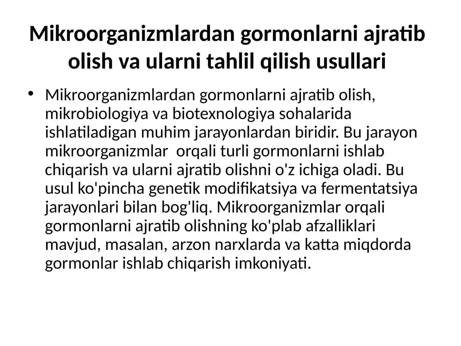 Mikroorganizmlardan gormonlarni ajratibolishvaularnitahlilqilishusullari 2