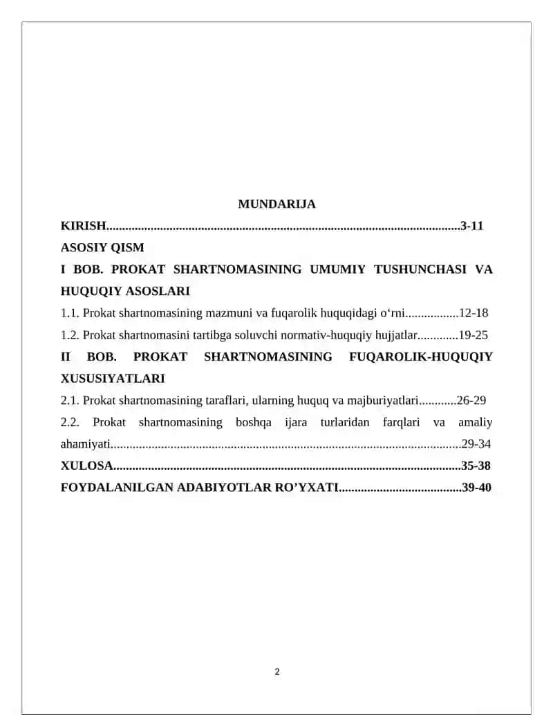 Prokat shartnomasining fuqarolik huquqiy xususiyatlari 2
