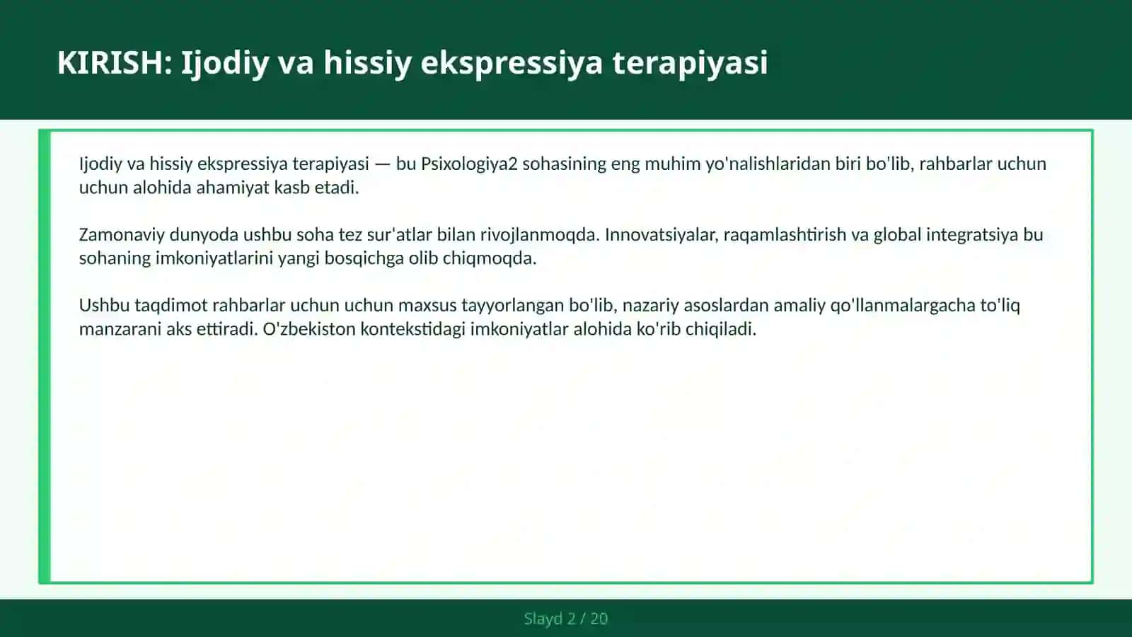 Ijodiy va hissiy ekspressiya terapiyasi 2